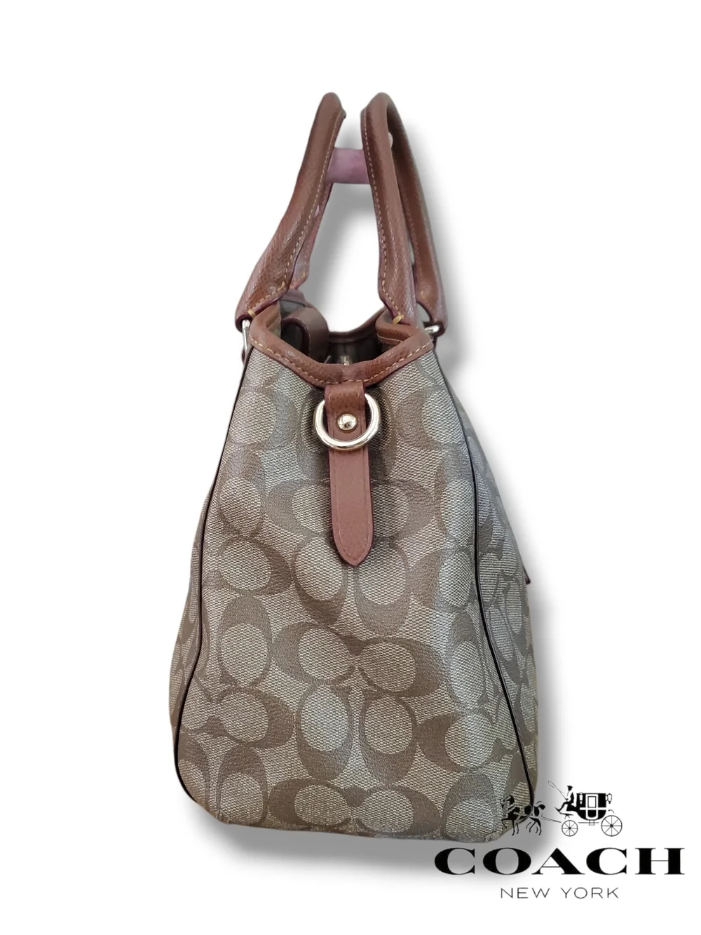Coach Signature F34608 Margot Brown Canvas Tote Bag with Leather Trim - Picture 4 of 16